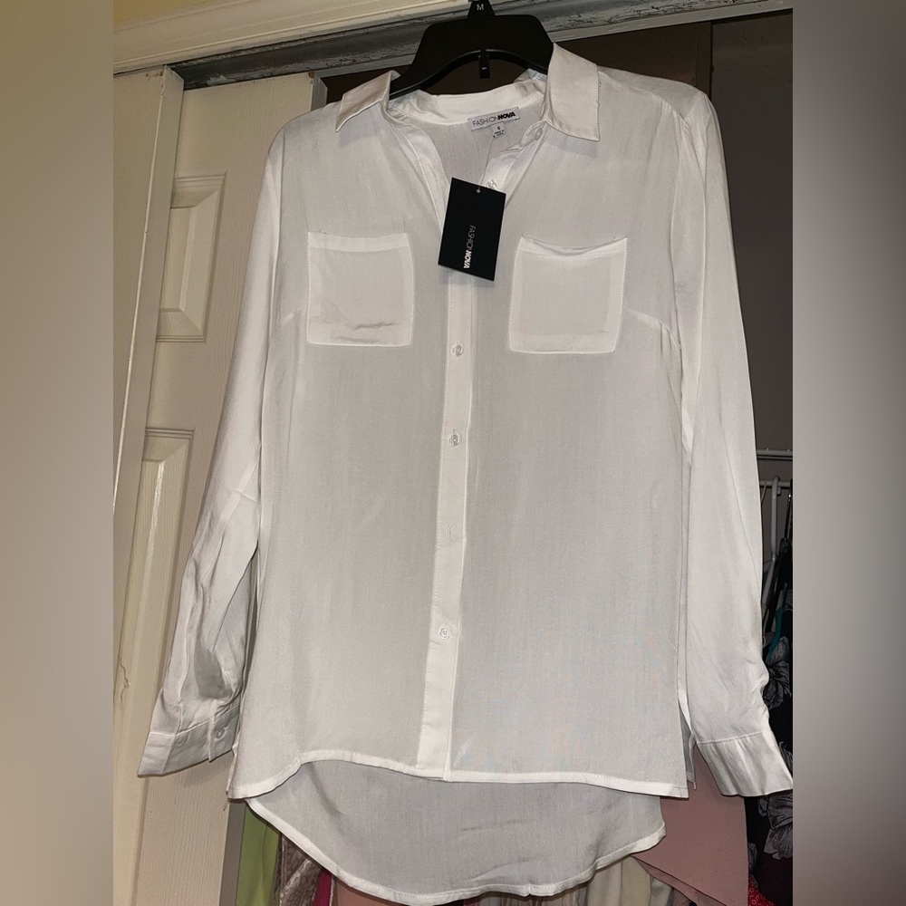 Fashion Nova Aurora Woven Top- Off white- size small *NEVER WORN* - Picture 9 of 12